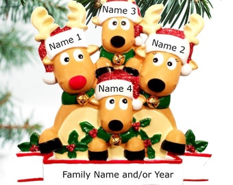 Adorno Familiar de Renos Adorno Personalizado Familia de 3 4 5 6 7 8 Adorno para Navidad - Adornos Navideños