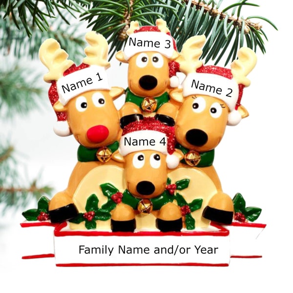 Reindeer Family Ornament Personalized Ornament Family of 3 4 5 6 7 8 Ornament for Christmas Hanging ornament Custom- Family of 4 Ornaments