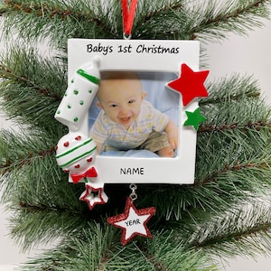 Personalized Baby's First Christmas Picture Frame Christmas Ornament Perfect Gift for Baby Kid Custom Ornament Blue Pink Red Baby Ornaments