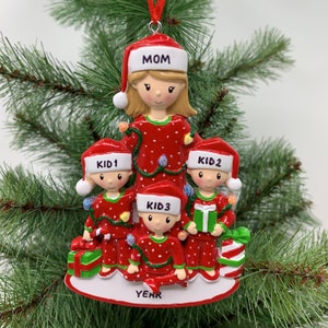 Single Mom with 1 2 3 Kids Children Personalized Christmas Ornament Family Gift Hanging ornament - Family of 4 Ornaments