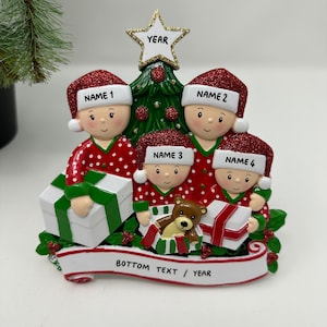 Opening Presents Family Table Topper Personalized Ornament Family of 3 4 5 6 7 8 9 Christmas Table Topper Gift - Family Table Top Ornaments