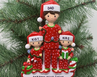 Single Dad with 1 2 3 Kids Children Personalized Christmas Ornament Family Gift Custom Family Ornaments Handwritten Ornament - Family of 3