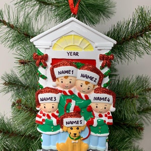Personalized Family of 4 with Dog Ornament Christmas Ornament Personalized Family Ornament Pet Ornament Hanging ornament - Family of 4