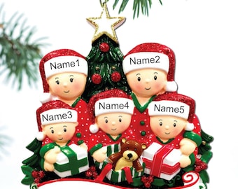 Opening Presents Family Ornament Personalized Ornament Family of 2 3 4 5 6 Christmas Ornament Holiday Gift Hand Personalized - Family of 5