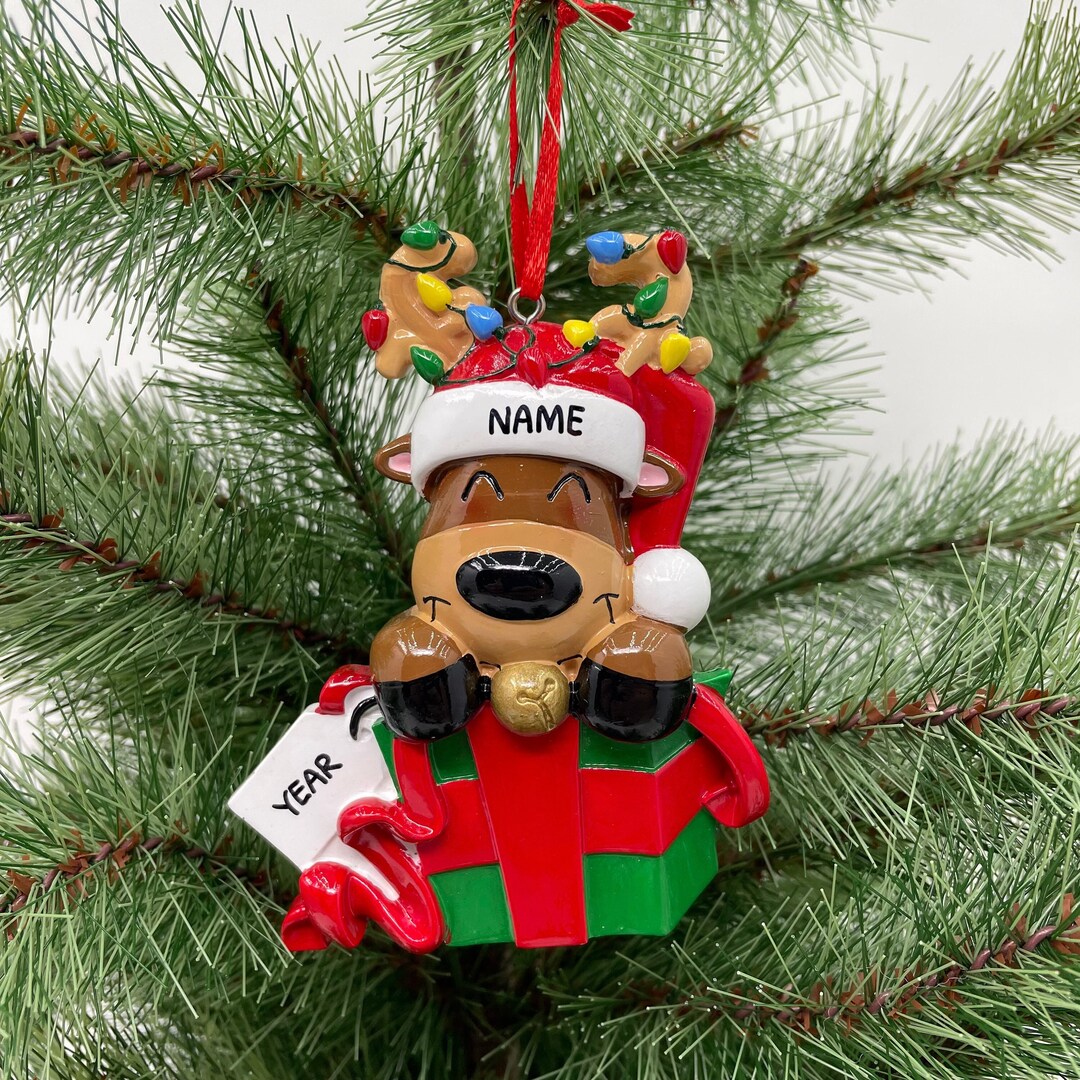 Baby Reindeer in Box Ornament Personalized Baby Christmas Ornament Gift