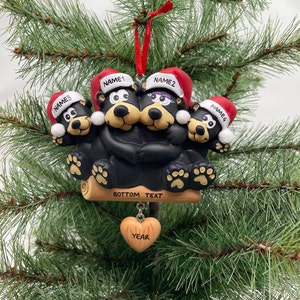 Black Bear Family Ornament Personalized Ornament Family of 4 Christmas Ornament Holiday Gift - Christmas Ornaments