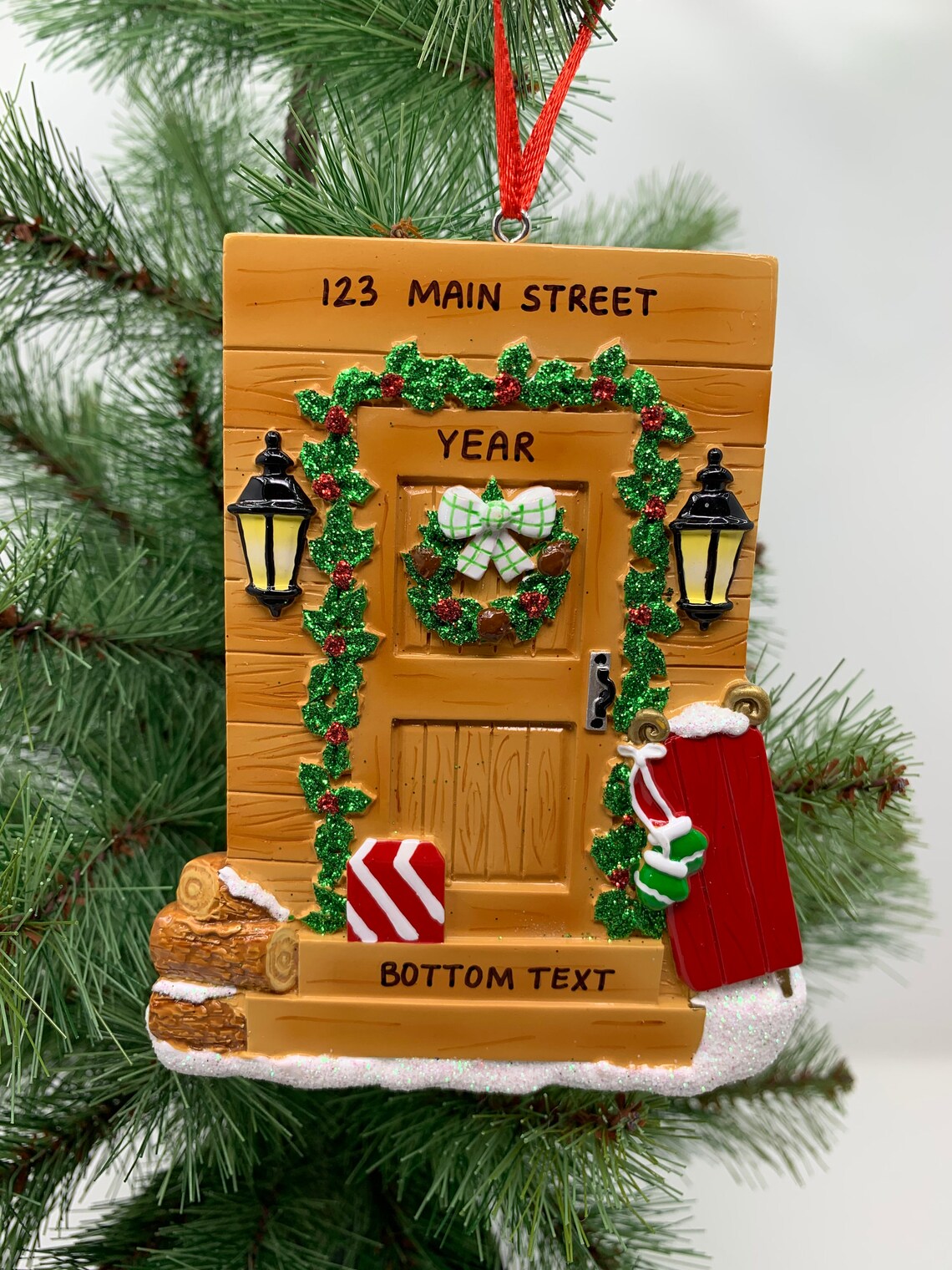 Rustic Country Door Personalized Christmas Ornament Log Cabin Etsy