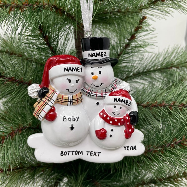 We are Expecting Family Ornament Personalized Pregnant Snowman Family of 2 3 4 5 with New Baby Handwritten Ornament Christmas Ornaments