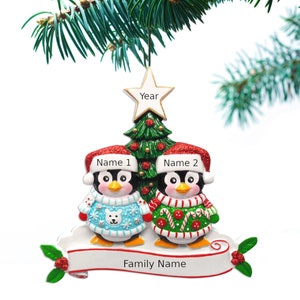 Ugly Sweater Penguins Family Ornament Personalized Ornament Family of 2 3 4 5 6 Christmas Ornament Custom Ornament - Family of 2 Ornaments