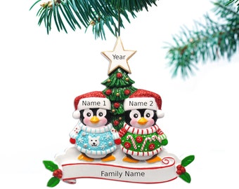 Ugly Sweater Penguins Family Ornament Personalized Ornament Family of 2 3 4 5 6 Christmas Ornament - Single Parent Ornaments
