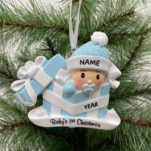 Personalized Baby Boy in Present Ornament Baby&#39;s First Christmas Ornament Perfect Gift for Baby/Kid Custom Ornament - Christmas Ornament