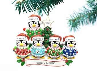 Ugly Sweater Penguins Family Ornament Personalized Ornament Family of 2 3 4 5 6 Hand Personalized Christmas Ornament - Family of 5 Ornaments