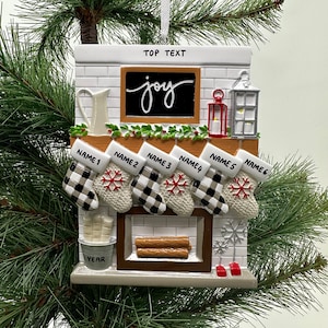 Fireplace Mantel Family Stocking Ornament Personalized Joy Ornament for Christmas Family of 2 3 4 5 6 7 8 9 10 11 12 - Family of 6 Ornaments
