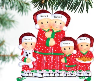 Pajama Family Ornament Personalized Ornament Family of 2 3 4 5 6 Christmas Ornament Holiday Gift Hand Personalized ornament - Family of 5