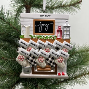 Fireplace Mantel Family Stocking Ornament Personalized Joy Ornament for Christmas Family of 2 3 4 5 6 7 8 9 10 11 12- Family of 11 Ornaments