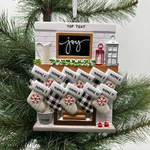 Fireplace Mantel Family Stocking Ornament Personalized Joy Ornament for Christmas Family of 2 3 4 5 6 7 8 9 10 11 12- Family of 11 Ornaments