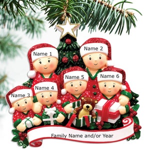 Opening Presents Family Ornament Personalized Ornament Family of 2 3 4 5 6 Christmas Ornament Holiday Gift - Family of 6