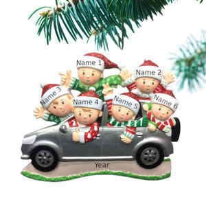 車に乗った家族 パーソナライズされた家族用オーナメント 3人家族 4人家族 5人家族 6人家族用クリスマスオーナメント クリスマスオーナメント - 6人家族用オーナメント