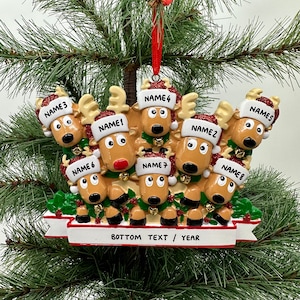 Reindeer Family Ornament Personalized Ornament Family of 3 4 5 6 7 8 Ornament for Christmas Handwritten Custom Gift - Family of 8 Ornaments