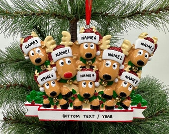 Reindeer Family Ornament Personalized Ornament Family of 3 4 5 6 7 8 Ornament for Christmas Handwritten Custom Gift - Family of 8 Ornaments