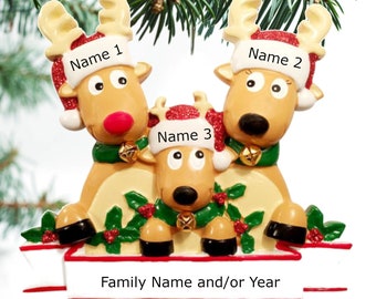 Reindeer Family Ornament Personalized Ornament Family of 3 4 5 6 7 8 Ornament for Christmas Handwritten Ornament - Family of 3 Ornaments