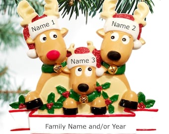 Rentier Familie Ornament Personalisierte Verzierung Familie mit 3 4 5 6 7 8 Verzierung für Weihnachten Handgeschriebene Verzierung - Familie mit 3 Verzierungen
