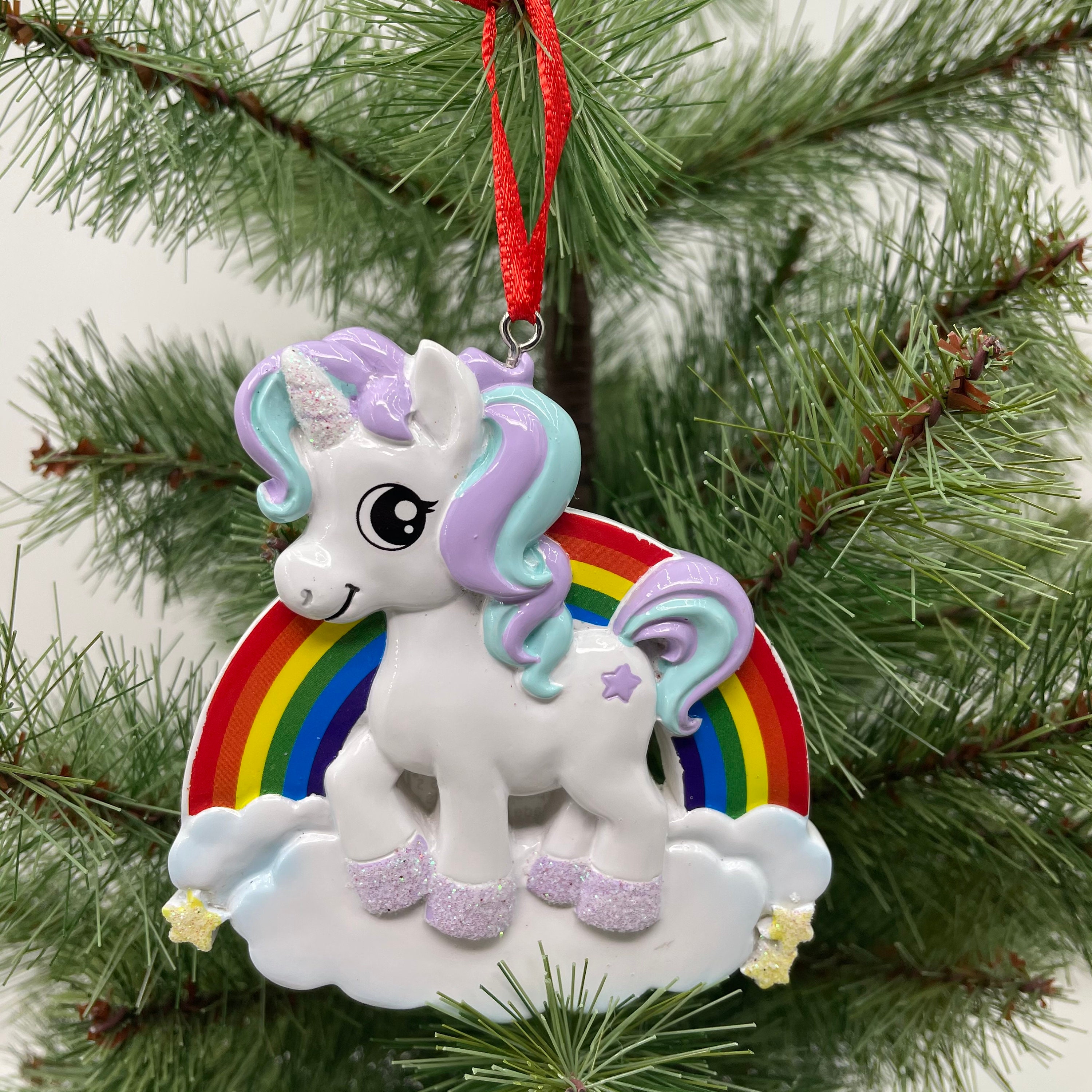 ユニコーンのパーソナライズされたクリスマスオーナメント レインボー