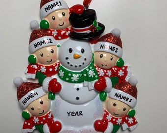 Snowman Family Ornament Personalized Ornament Family of 2 3 4 5 6 Christmas Ornament Holiday Gift  Hand Personalized ornament - Family of 6