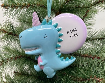 Dinocorn Dinosaur Unicorn Personalized Christmas Ornament Perfect Gift for Kids Custom Christmas Family Ornaments - Christmas Ornaments