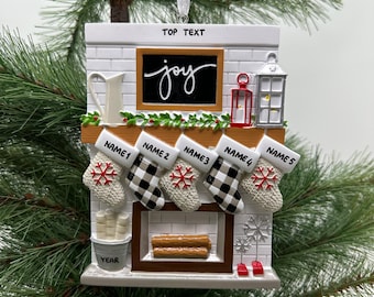 Fireplace Mantel Family Stocking Ornament Personalized Joy Ornament for Christmas Family of 2 3 4 5 6 7 8 9 10 11 12 - Family of 5 Ornaments