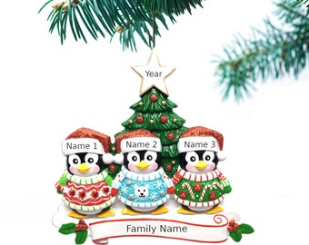 Ugly Sweater Penguins Family Ornament Personalized Ornament Family of 2 3 4 5 6 Handwritten Christmas Ornament - Family of 3 Ornaments