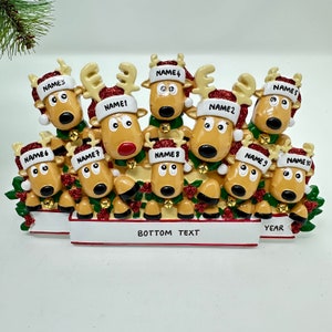Reindeer Family Table Topper Personalized Ornament Family of 2 3 4 5 6 7 8 9 10 11 12 Christmas Table Topper Gift- Family of 10 Ornaments