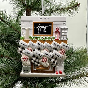 Fireplace Mantel Family Stocking Ornament Personalized Joy Ornament for Christmas Family of 2 3 4 5 6 7 8 9 10 11 12- Family of 10 Ornaments