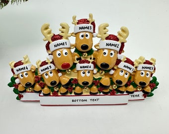 Reindeer Family Table Topper Personalized Ornament Family of 2 3 4 5 6 7 8 9 10 11 12 Christmas Table Topper Gift- Family of 9 Ornaments