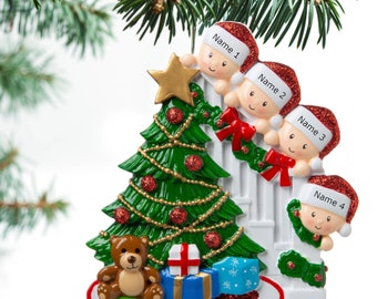 Peeking Family Ornament Personalized Ornament for Christmas Family of 2 3 4 5 6 7 8 9 - Christmas Ornaments