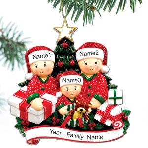 Opening Presents Family Ornament Personalized Ornament Family of 2 3 4 5 6 Christmas Ornament Holiday Gift Handwritten Ornament- Family of 3