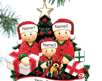 Opening Presents Family Ornament Personalized Ornament Family of 2 3 4 5 6 Christmas Ornament Holiday Gift Handwritten Ornament- Family of 3