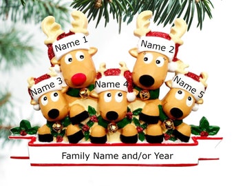 Rentier Familie Ornament Personalisierte Ornament Familie von 3 4 5 6 7 8 Ornament für Weihnachten Handpersonalisiert - Familie von 5 Ornamenten