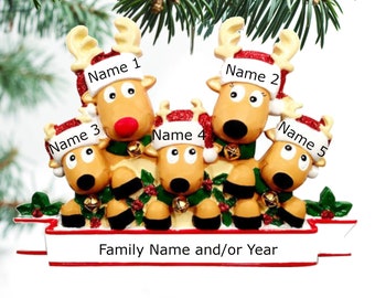 Reindeer Family Ornament Personalized Ornament Family of 3 4 5 6 7 8 Ornament for Christmas  Hand Personalized - Family of 5 Ornaments