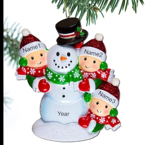 Familieornament sneeuwpop Gepersonaliseerde ornament familie van 2 3 4 5 kerstornament Vakantiecadeau Handgeschreven ornament - familie van 3 ornamenten