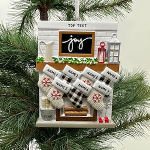 Fireplace Mantel Family Stocking Ornament Personalized Joy Ornament for Christmas Family of 2 3 4 5 6 7 8 9 10 11 12 - Family of 7 Ornaments