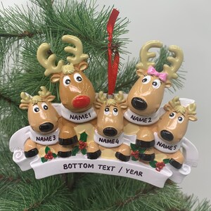 Reindeer Family with Scarves Personalized Christmas Ornament Family of 3 4 5 6 7 Perfect Gift Custom Ornament Hand Personalized- Family of 5