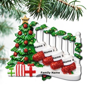 Bannister with Stockings Family Ornaments Personalized Christmas Ornament Family of 2 3 4 5 6 7 Hanging ornament - Family of 4