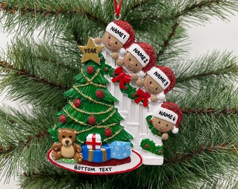 African American Peeking Family Ornament Personalized Ornament for Christmas Family of 3 4 5 - Family of 4 Ornaments