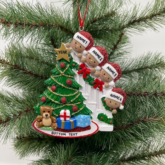 African American Peeking Family Ornament Personalized Ornament for Christmas Family of 2 3 4 5 6- Family of 4 Ornaments