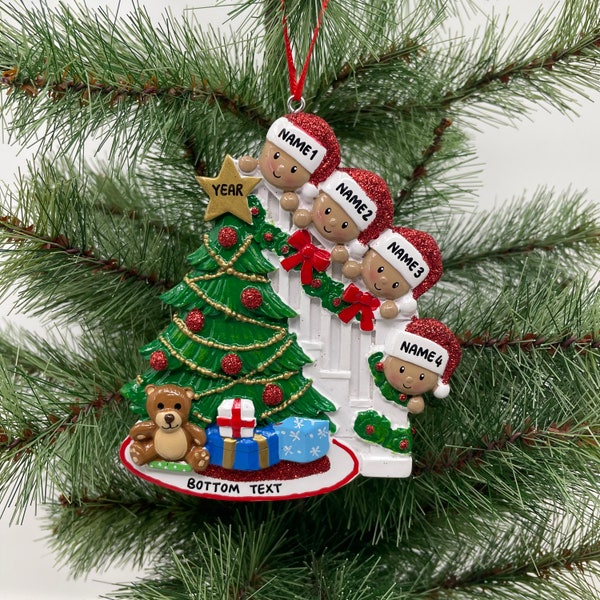 African American Peeking Family Ornament Personalized Ornament for Christmas Family of 3 4 5 - Family of 4 Ornaments