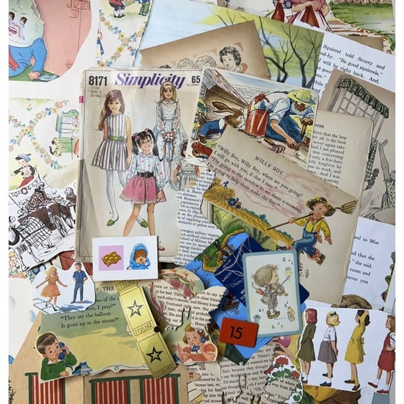 Vintage Childrens Ephemera Paper Pack Crafting Junk Journaling