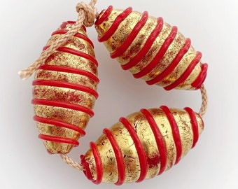 3 glass beads | Gold Decor Beads | Handmade | Unique pearls |  First-class quality | BeadsCompany PN04