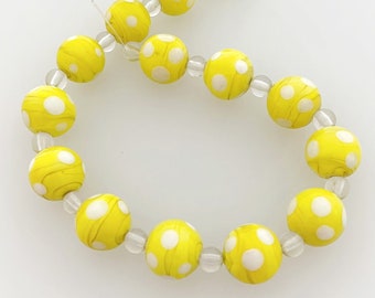 14 Bohemian glass beads | Handmade pearls | Yellow | Opaque | | points Bohemian | First-class quality | BeadsCompany SN07