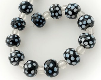 13 Bohemian glass beads | Handmade pearls | Black | Opaque | | points Bohemian | First-class quality | BeadsCompany SN02